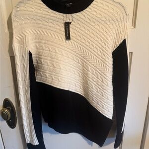 Express Black and White Cable Knit Sweater